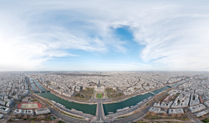 paris in birds eye view in virtual reality
